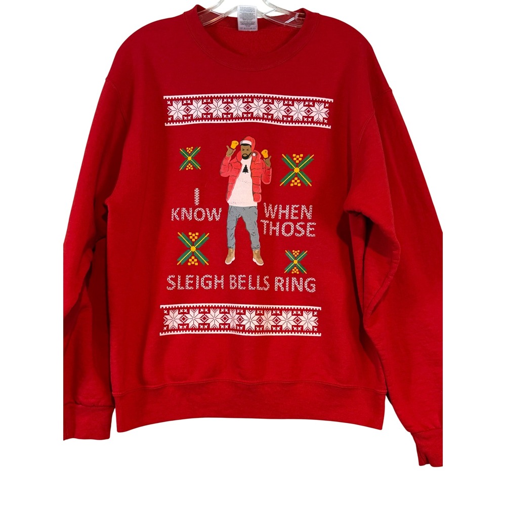 Red Sleigh Bells Ring Drake Parody Ugly Christmas Sweatshirt โขMโข Hotline Bling